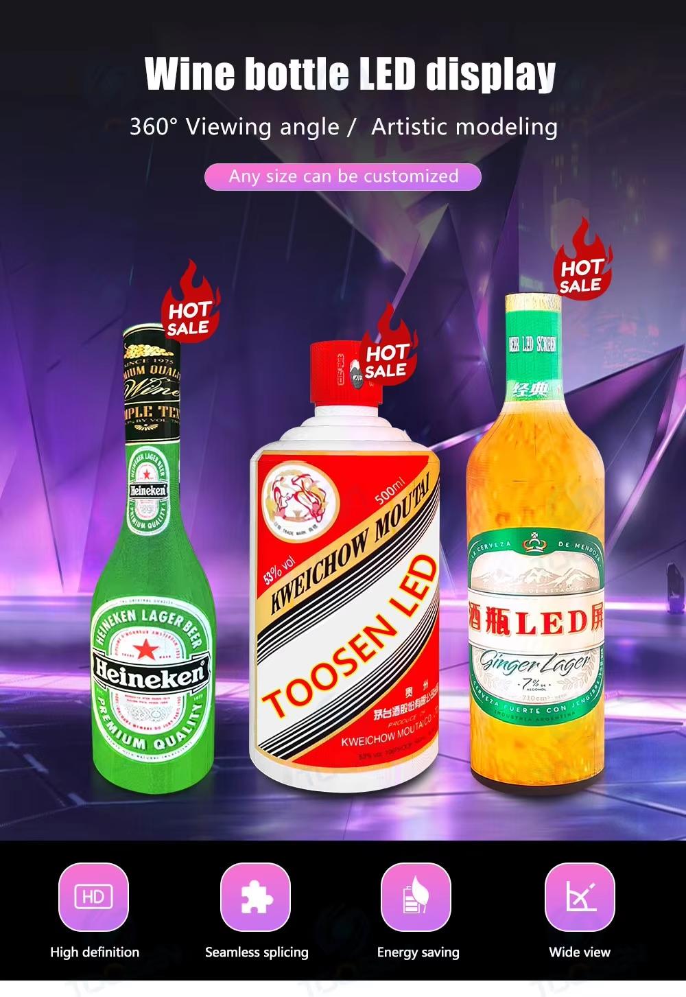 LED Beer Wine Bottle Display Screen - Customizable Indoor/Outdoor Advertising