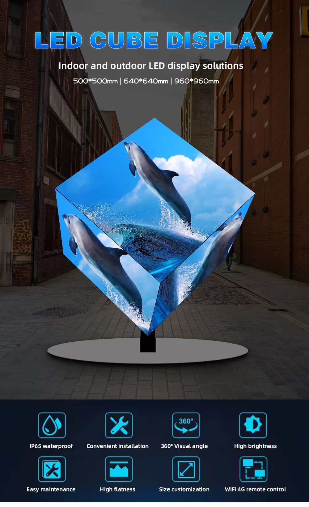 360° Viewing 6-Sided LED Rubik's Cube Display for Indoor/Outdoor 360° Viewing 6-Sided LED Rubik's Cube Display for Indoor/Outdoor