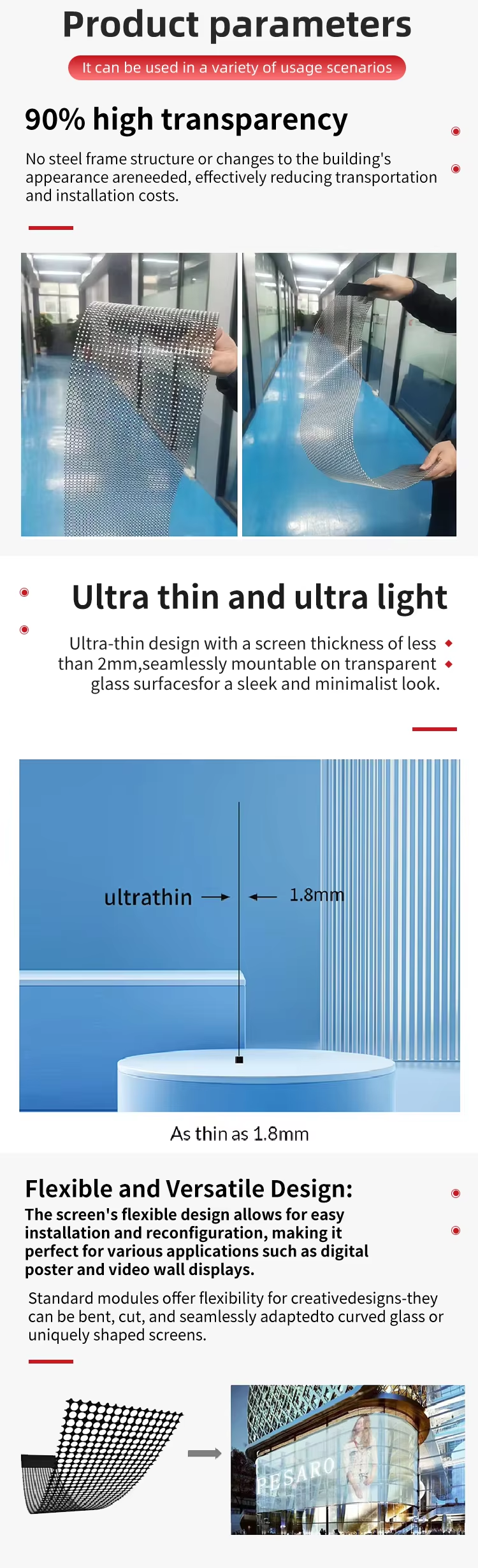 Ultra-Thin Holographic Transparent LED Display Panel